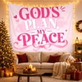 thumbnail image 3 of God's Plan My Peace Typography with Pink Bow and Hearts, Serene Illustration for Faith Decor Fans, Wall Decor, Friendship Gift, Tapestry Wall Hanging for Bedroom and Dorm, 3 of 7