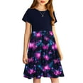 thumbnail image 4 of The Big Save of The Day kttectoa Comfy Stretchy Splicing A-Line Pleated Dresses Dresses Round Neck Trendy Graphic Short Sleeve Dress for Girls Loose Flowy Dresses for Holiday 4-14Y, 4 of 7