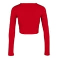 thumbnail image 5 of Women's Long Sleeve Quarter Zip Crop Top Lined V Neck Fitted Sexy Cropped Shirt Soft Comfortable Stylish Casual Tee, 5 of 5