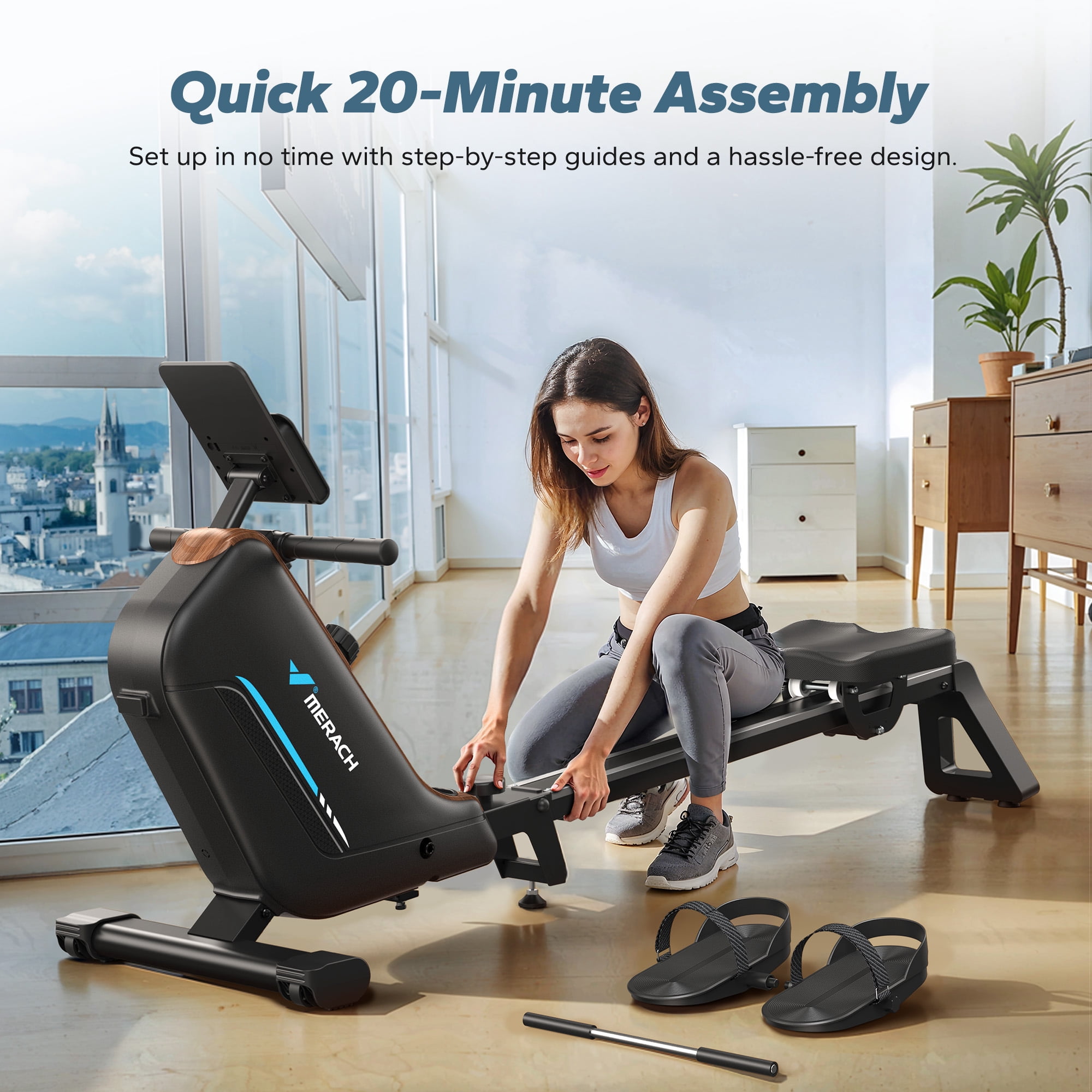 MERACH Magnetic Rowing Machines for Home, Quiet Row Machine with 51.2" Extended Rail, 16-Level Powerful Magnetic Rower and 350 LBS Weight Capacity