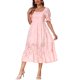 thumbnail image 4 of VESTIDO FLORAL TEXTURIZADO FLUIDO MIDI DE INSPIRE CHIC PARA MUJERES, CON MANGA CORTA ABULLONADA Y CUELLO CUADRADO FRUNCIDO, TALLA M, ROSA CLARO, 4 of 5