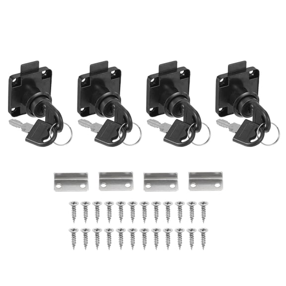 Uxcell 4 Pack Drawer Lock with Keys, Keyed Different Alloy Steel Lock with 7/8" x 5/8" Cylinder Black