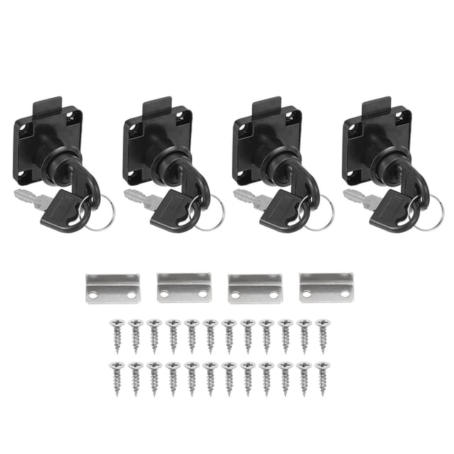 Uxcell 4 Pack Cerradura de Cajón con Llaves, Cerradura de Acero Aleado con Llave Diferente y Cilindro de 7/8" x 5/8" Negro