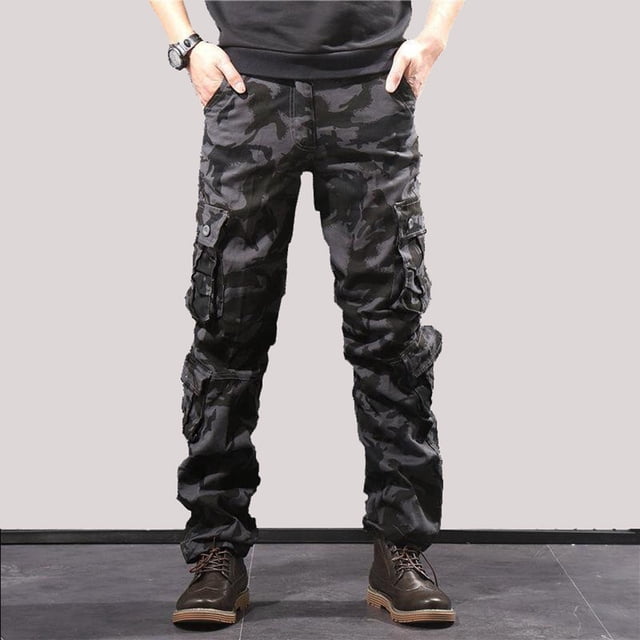 Pantalones largos de moda para hombre, estilo casual, camuflaje, bolsillos cargo, tácticas secas, pantalones largos de poliéster para hombre.