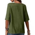thumbnail image 3 of Camiseta Informal Holgada de Corta con Cuello Redondo y Botones de Algodón y para Mujer, Estilo Formal y de Trabajo Verde S, 3 of 7
