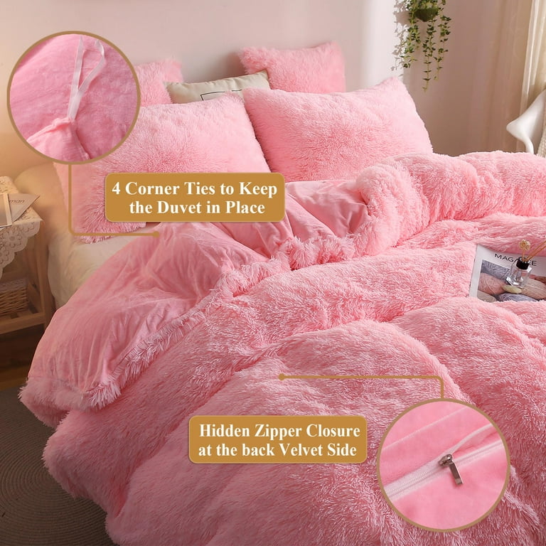 XeGe 3 Piece Fluffy Duvet Cover Set, Luxury Ultra Soft Faux Fur Fuzzy  Comforter Cover Set, Velvet Shaggy Plush Furry Bedding Set with 2 Pillow  Covers