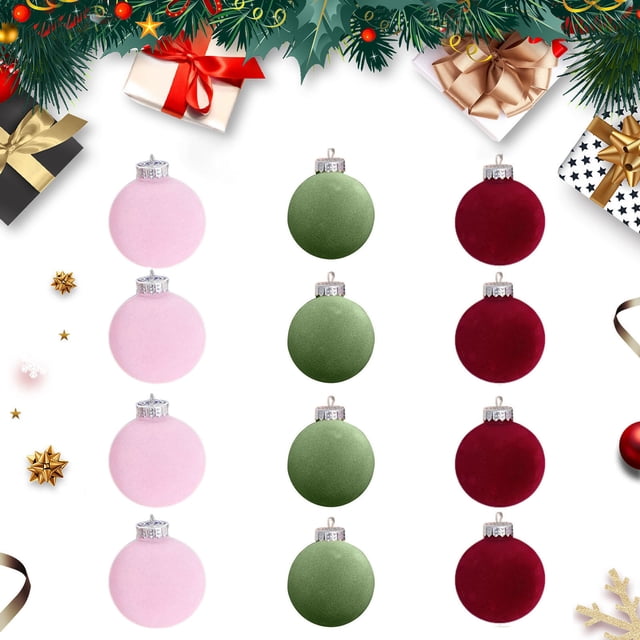 Fiudx Artículos en oferta con ofertas flash 12 piezas de bolas navideñas de terciopelo flocadas, adornos de bolas de plástico para árbol de Navidad, adornos colgantes decorativos para árbol de Navida