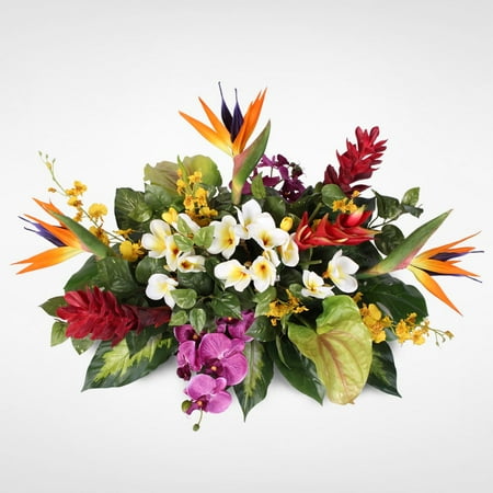 Bird Of Paradise Silk Flowers (Jenny Silks Orchids with Birds of Paradise, Hawaiin Ginger, Heliconia, Anthurium and Plumeria Tropical Arrangement on a Metal)