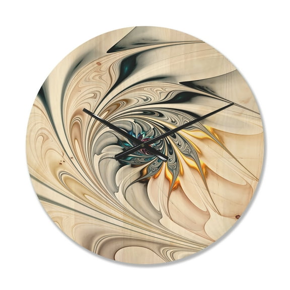 Designart 'White Stained Glass Fractal Floral Art' Modern Wood Wall Clock