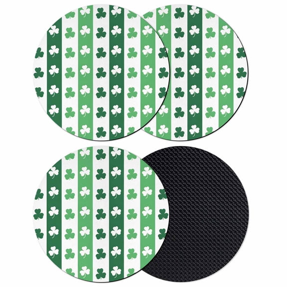 St. Patrick's Day Coasters Set of 4, Absorbent Coasters for Drinks, Green Irish Lucky Clovers Stripes Coaster for Desk Coffee Table Protection, Home Decor House Warming Gifts 4"