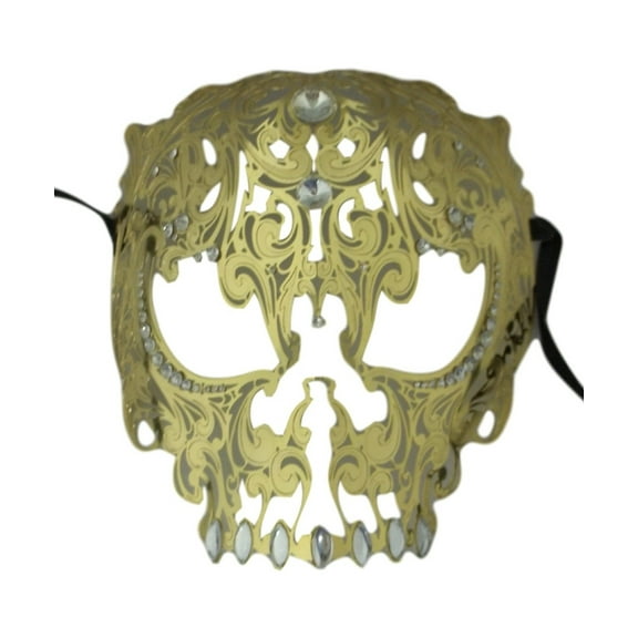 Gold Skull Metal Laser Cut Masquerade Prom Mask Clear Crystals