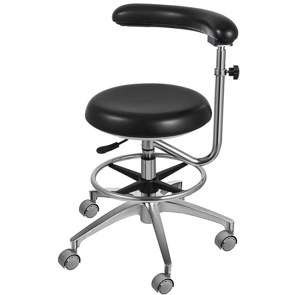 VEVOR Dental Stool Chair Barber Stool Rolling Swivel Salon Leather Stool with Back and Foot Rest Adjustable Height for Salon, Tattoo, Black