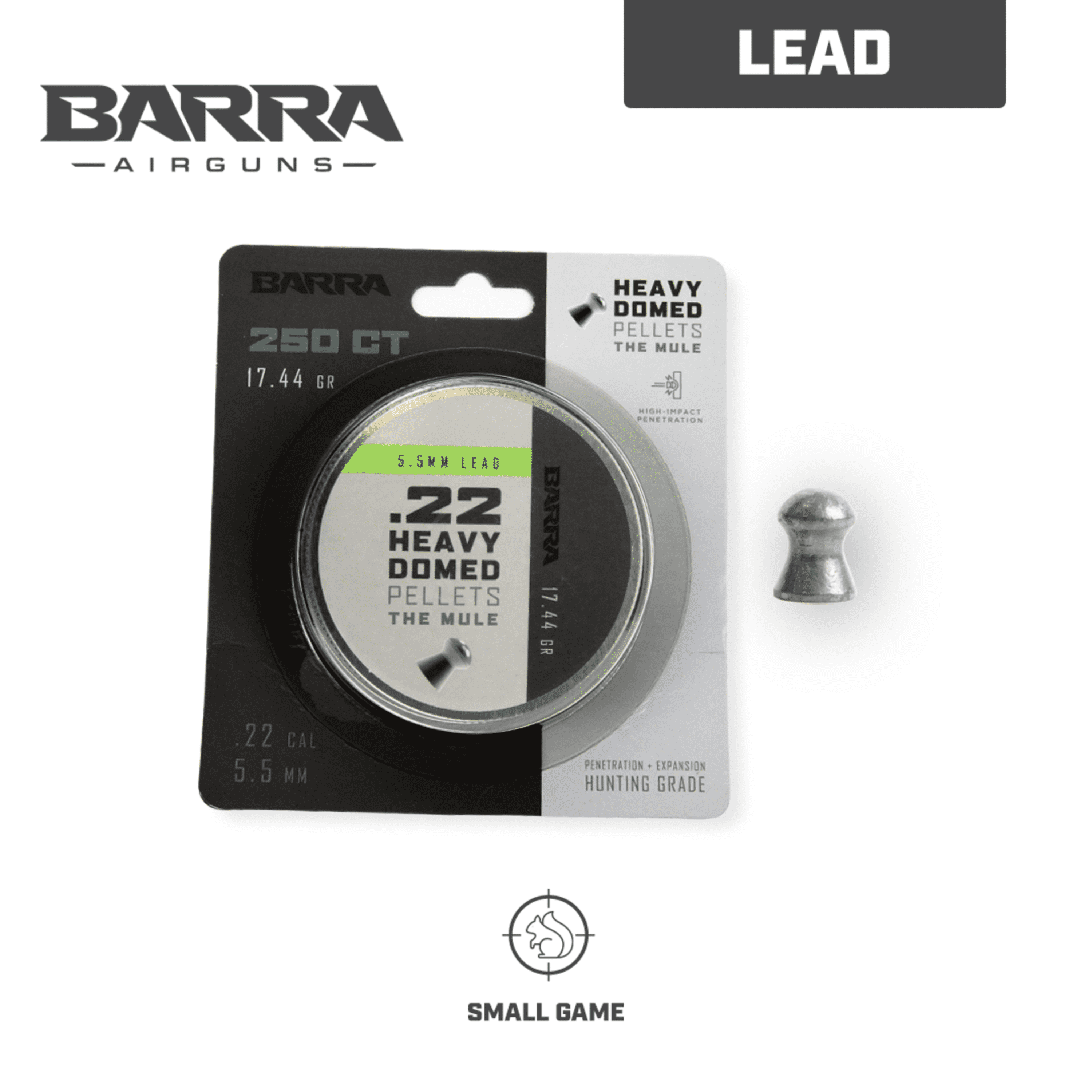Barra Mule Heavy Dome 17.44 Grain .22 Caliber Pellets 250 Count