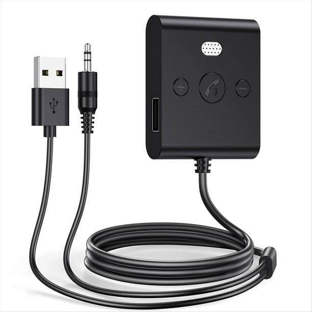 Adaptador Auxiliar para Coche con Bluetooth 5.4 y Micrófono, 3,5 mm, USB, Disco U, Receptor de Audio Estéreo Inalámbrico, Kit para Coche, Llamadas Manos , Música
