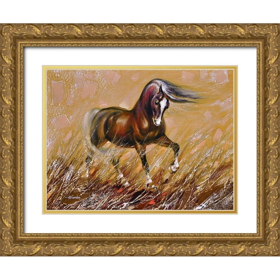 Chodyukov, Aleksander 24x19 Gold Ornate Wood Framed with Double Matting Museum Art Print Titled - Lucky Brown Horse