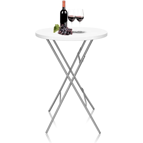 32" Round Plastic Folding High Top Table - Versatile Bar, Cocktail & Portable Pub Table for Parties, Bistro & Events(White)