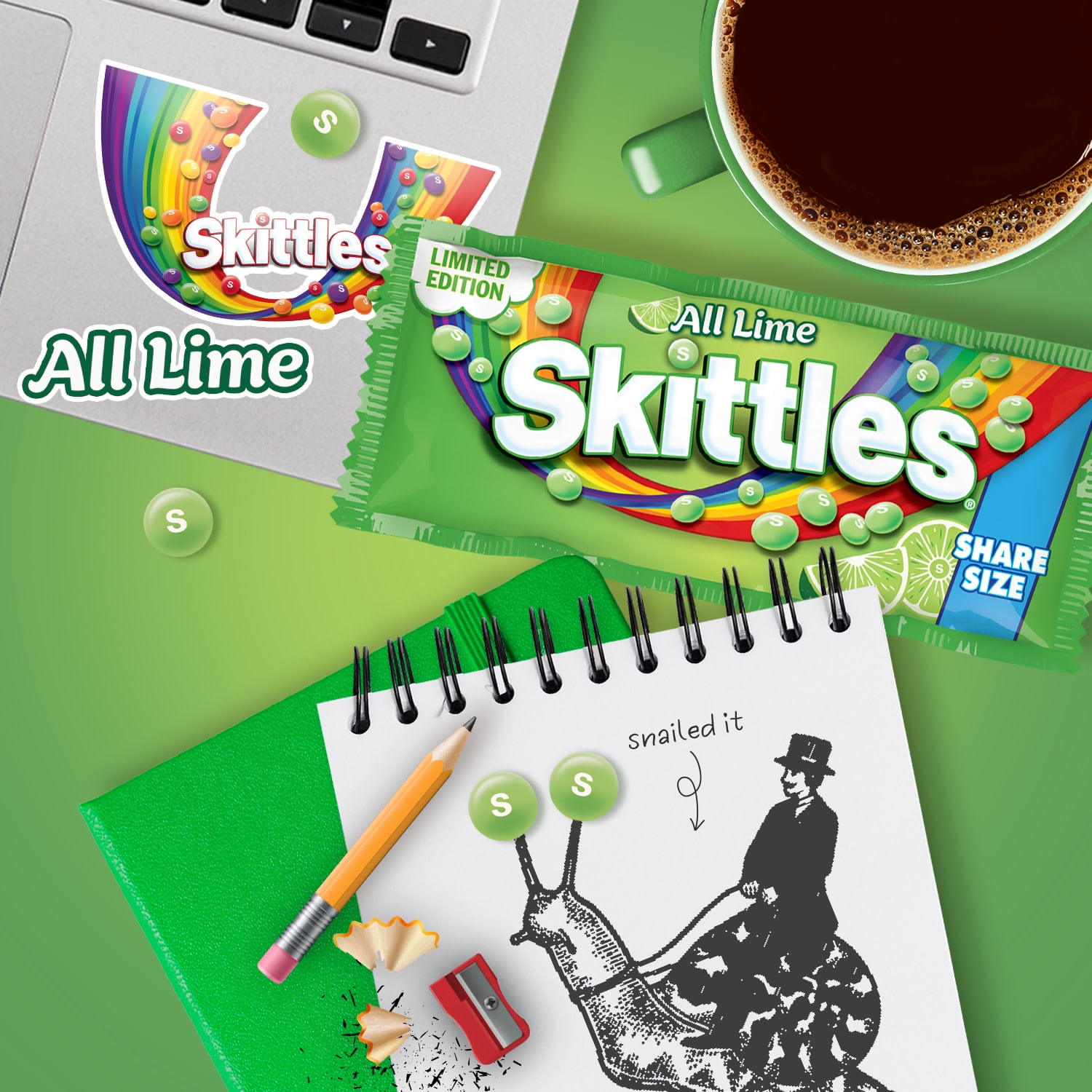 Skittles All Lime Limited Edition Chewy Candy Share Size - 4 oz