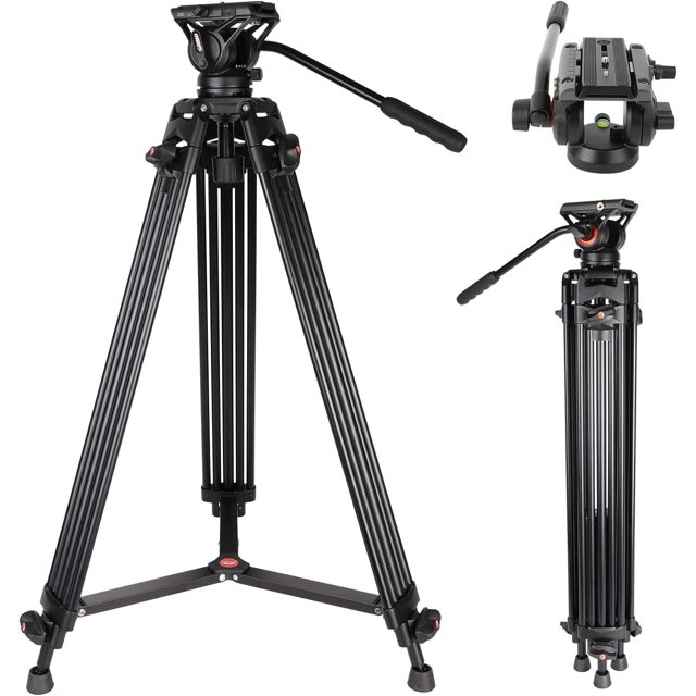 Trípode de Video COMAN Negro 74 Pulgadas Profesional Resistente con Cabezal de Fluido y Placa de Lib