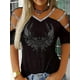 thumbnail image 3 of Camiseta con hombros descubiertos y diamantes de imitación, camiseta suelta informal con cuello en V para primavera y verano, ropa de mujer, 3 of 4