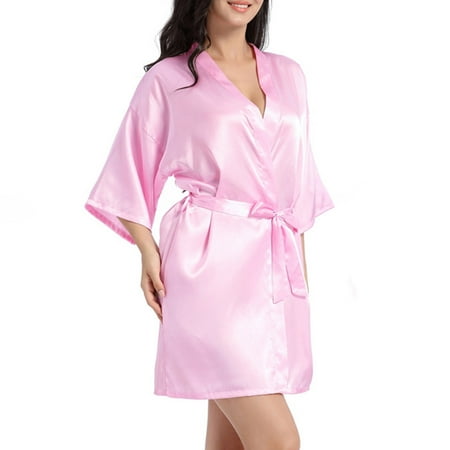 HAPIMO Lingerie Silk Robe Bathrobe Lightweight Cardigan Pajamas for Women Holiday Waistband Teen Girls Trendy Satin Stripe Comfy Relaxed Sleepewear Lace Long Sleeve Pink XXL