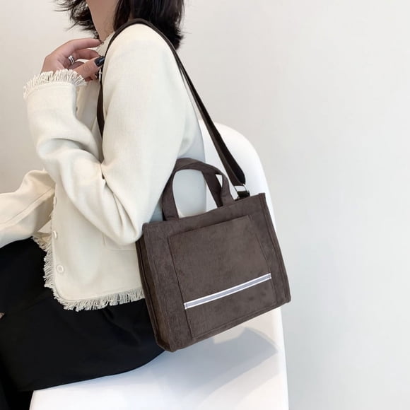 Nvzi Bolsos de mano de pana informales vintage, bolso bandolera tipo hobo para mujer, bolsos de viaje, bolso ecológico (marrón a rayas, 9,84 x 7,87 x 3,94 pulgadas)