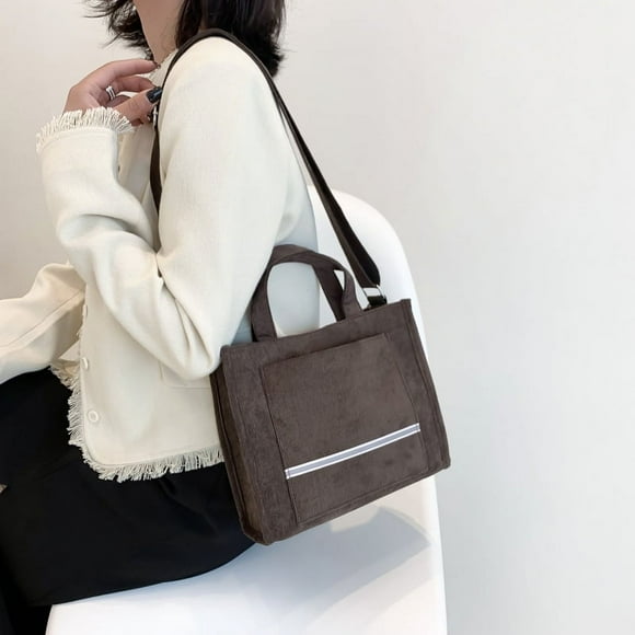 Fatty Farmer Vintage Casual Corduroy Tote Bags Women Hobo Crossbody Bag Purse for Women Travel Shoulder Bags Handbags Eco Bag(Striped brown,9.84*7.87*3.94 inch)