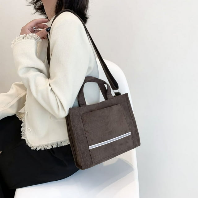 Xiao Hua Bolsos de mano vintage informales de pana para mujer, tipo hobo, tipo bandolera, de viaje, ecológicos (marrón a rayas, 25 x 19 x 10 cm)