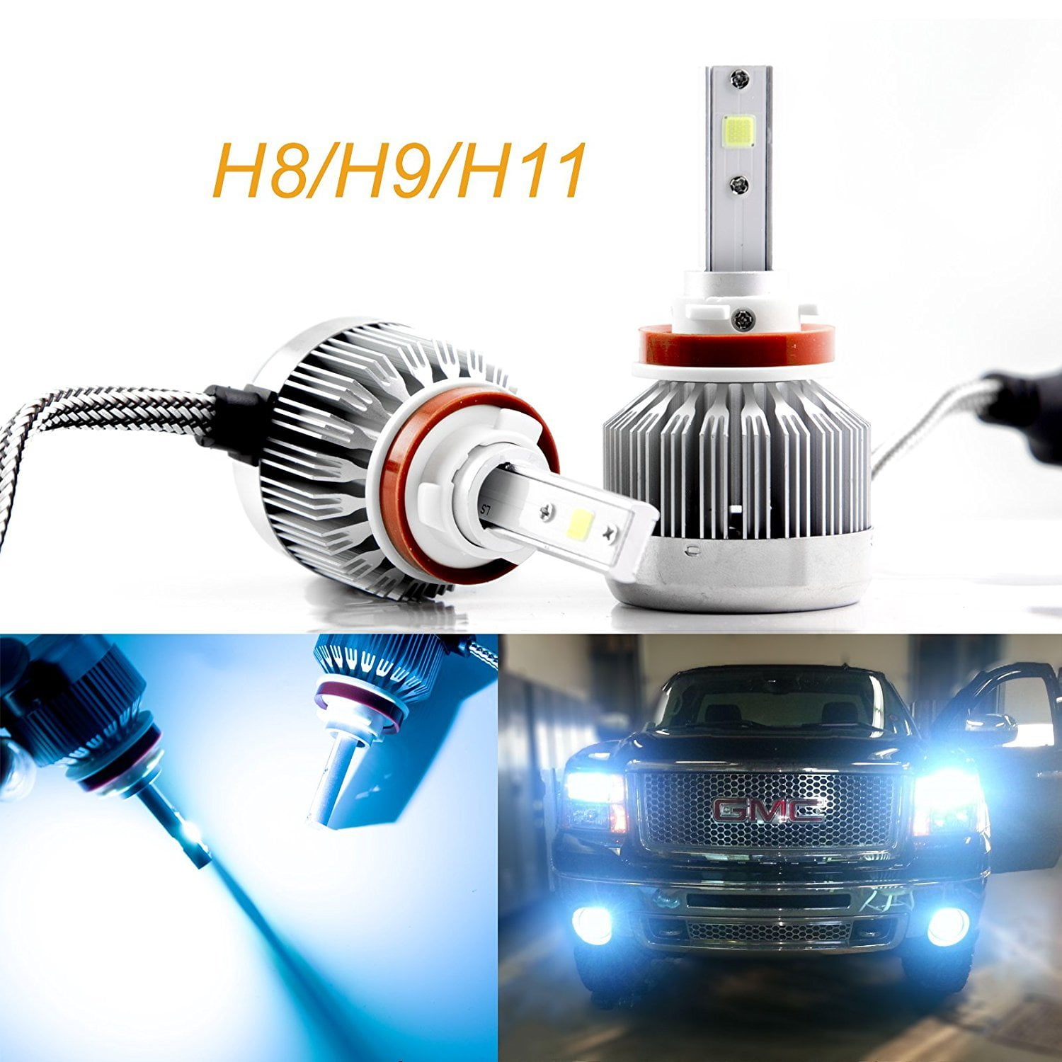 H8/H9/H11 4-Sides LED Headlight Kit 6000K White Fog Light Bulbs Bright Low Beam