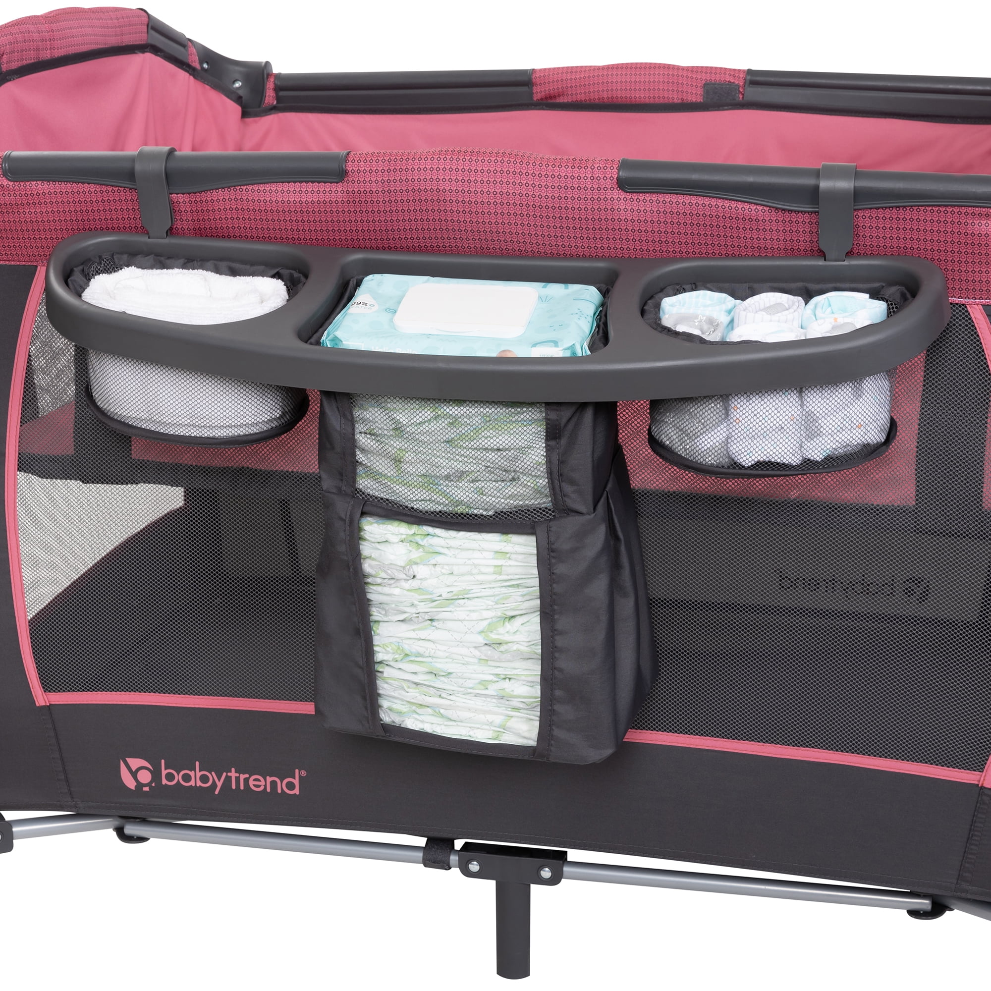 Baby Trend Lil Snooze Deluxe III Nursery Center Playard for Twins with Travel Bag, Cozy Berry