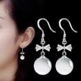thumbnail image 4 of Lindos pendientes colgantes, pendientes de circonita bañados en plata, pajarita con perla, regalo de San Valentín, 4 of 6