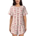 thumbnail image 1 of Balery pink hand drawn bows Conjunto de Pijama para Mujer con Estampado, Dos Piezas de Manga Corta y Shorts, Ropa de Dormir Suave con Cuello Redondo y Bolsillos-X-Large, 1 of 6