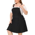 thumbnail image 2 of Women's Plus Size Jeans Suspender Skirt Patch Pocket Side Button Adjustable Strap Denim Overall Dress Black 1X, 2 of 5
