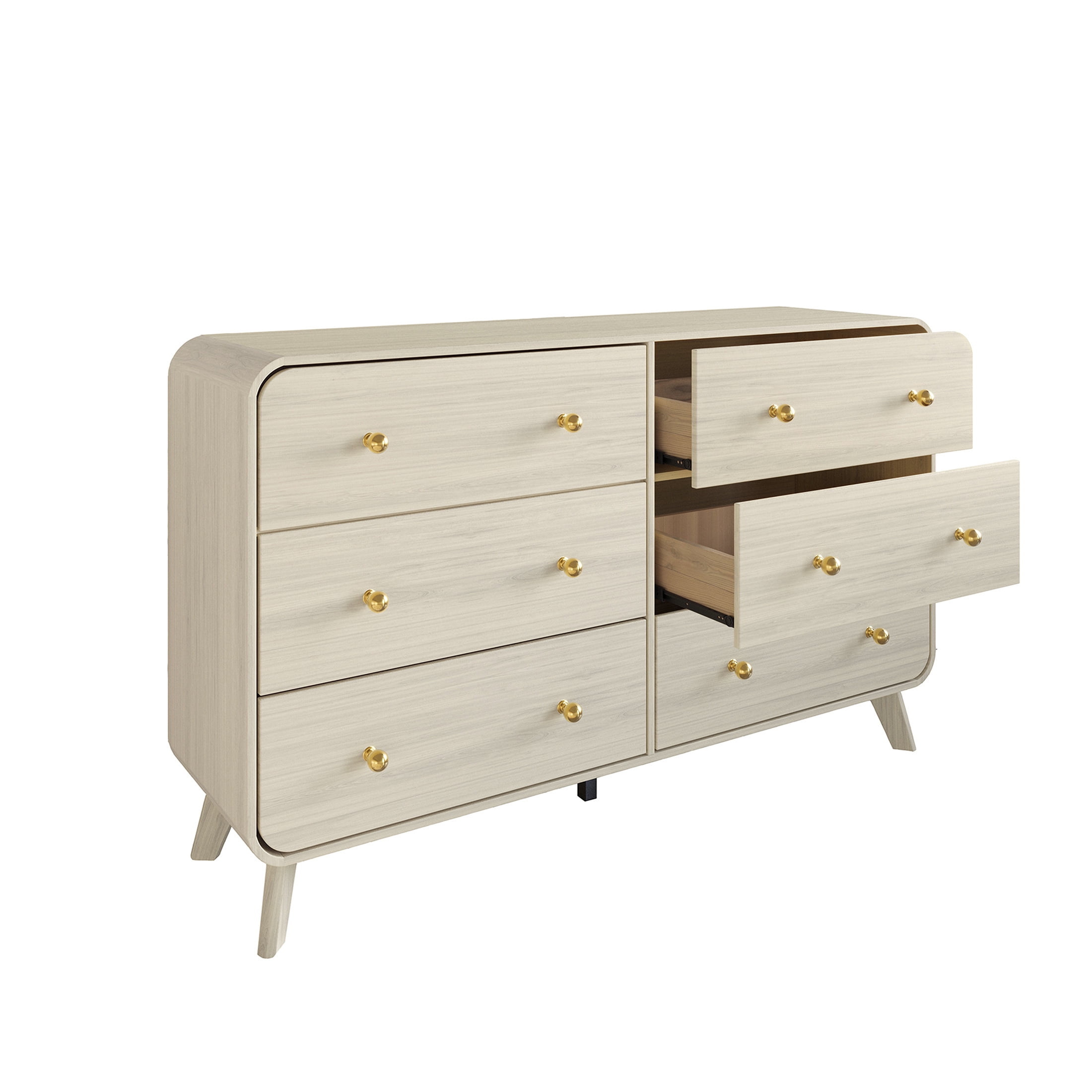 Castle Place Mid-Century 6 Drawer Wooden Dresser, Natural