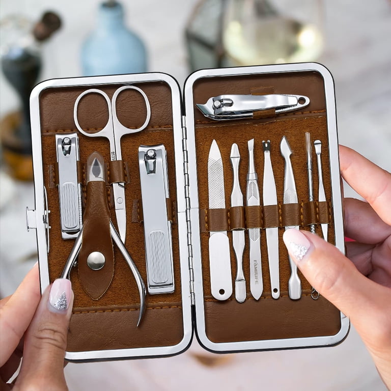 SUPTREE 15-Piece Nail Manicure Set for Women Men Pedicure Kit Black Stainless Steel for Facial Cuticle and Nail Clippers Care