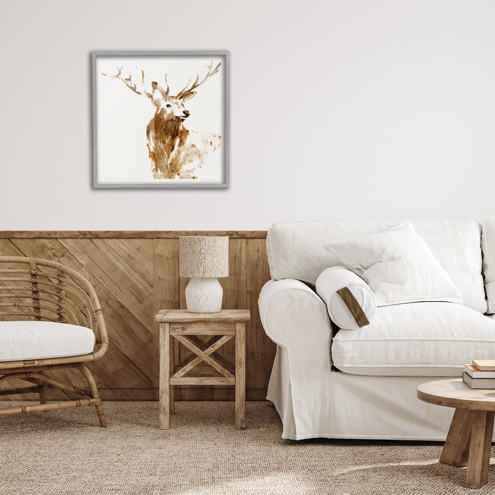 Stupell Industries Deer Portrait Head Shot Gray Framed Giclee Art, design by Lorenzo Collective