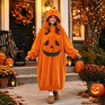 thumbnail image 3 of XAOFW Unisex Adults Pumpkin Onesie Pajamas For Women Men Soft Cozy Full Zip Hooded Long Sleeve Halloween Pajamas Jumpsuit Cute Cartoon Pumpkin Print Loungewear For Couples L, 3 of 4