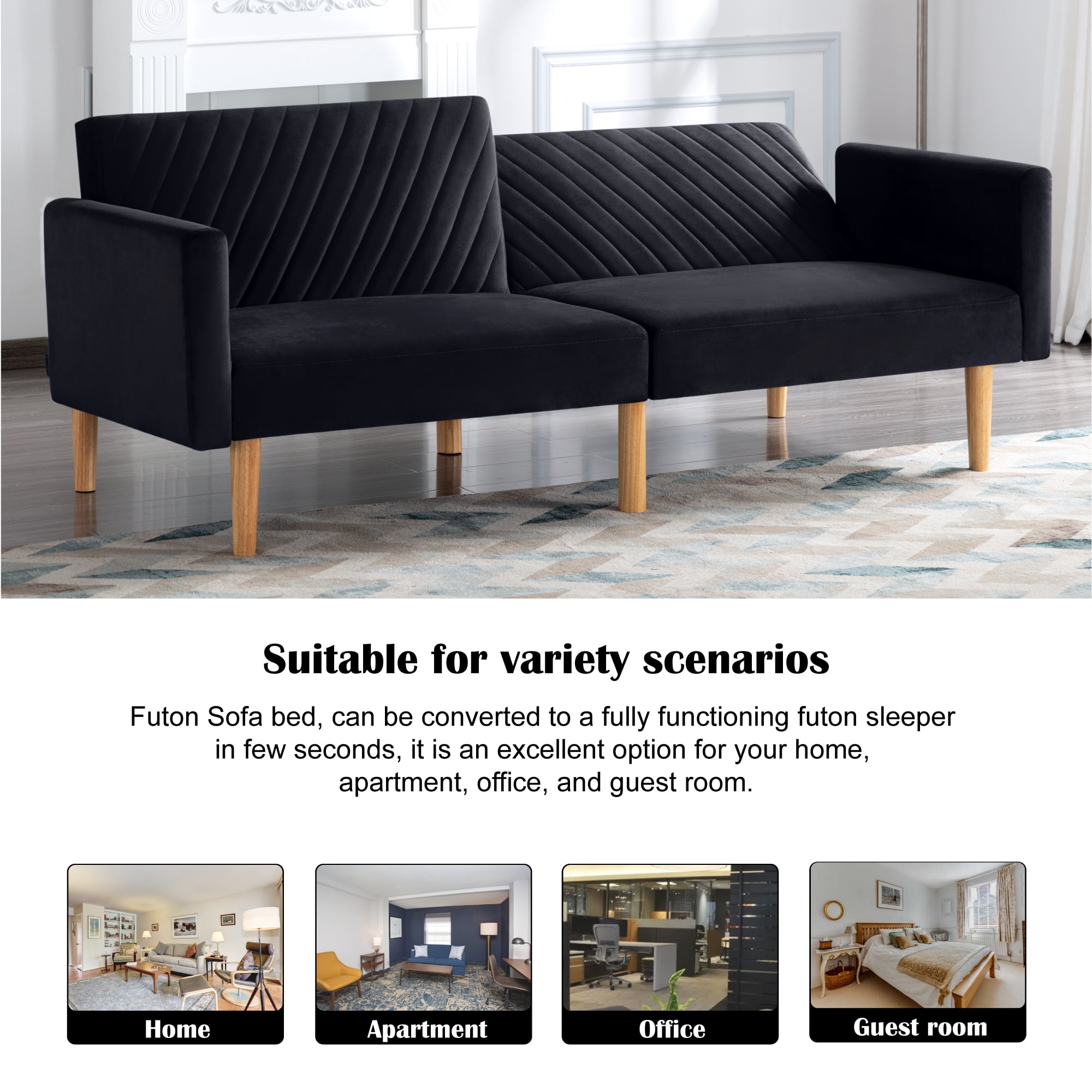Futon Sofa Bed,Sleeper Sofa,Small Sofa,Loveseat,Mid Century Modern Futon Couch,Sofa Cama,Couches for Living Room,Navy Blue