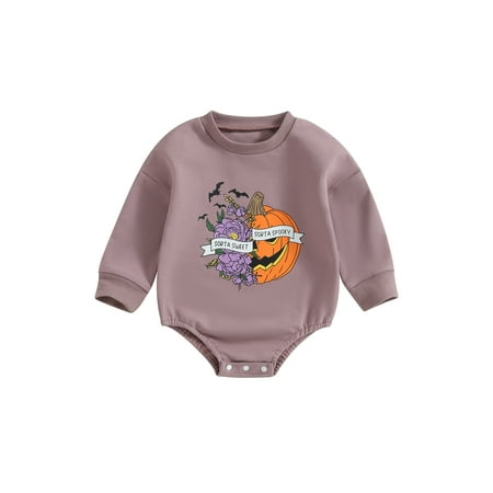

Infant Baby Girls Halloween Romper Long Sleeve Crew Neck Letters Pumpkin Print Bodysuit