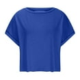 thumbnail image 4 of DuoJiaJ Women Short Sleeve Workout Shirts Open Back Tops Casual Yoga Athletic Gym Slouchy Crop Running Tees Cropped Tops for Women Blue L, 4 of 5