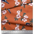 thumbnail image 3 of Soimoi Orange Cotton Duck Fabric Peach Floral & American Robin Bird Print Fabric by Yard 44 Inch Wide, 3 of 3