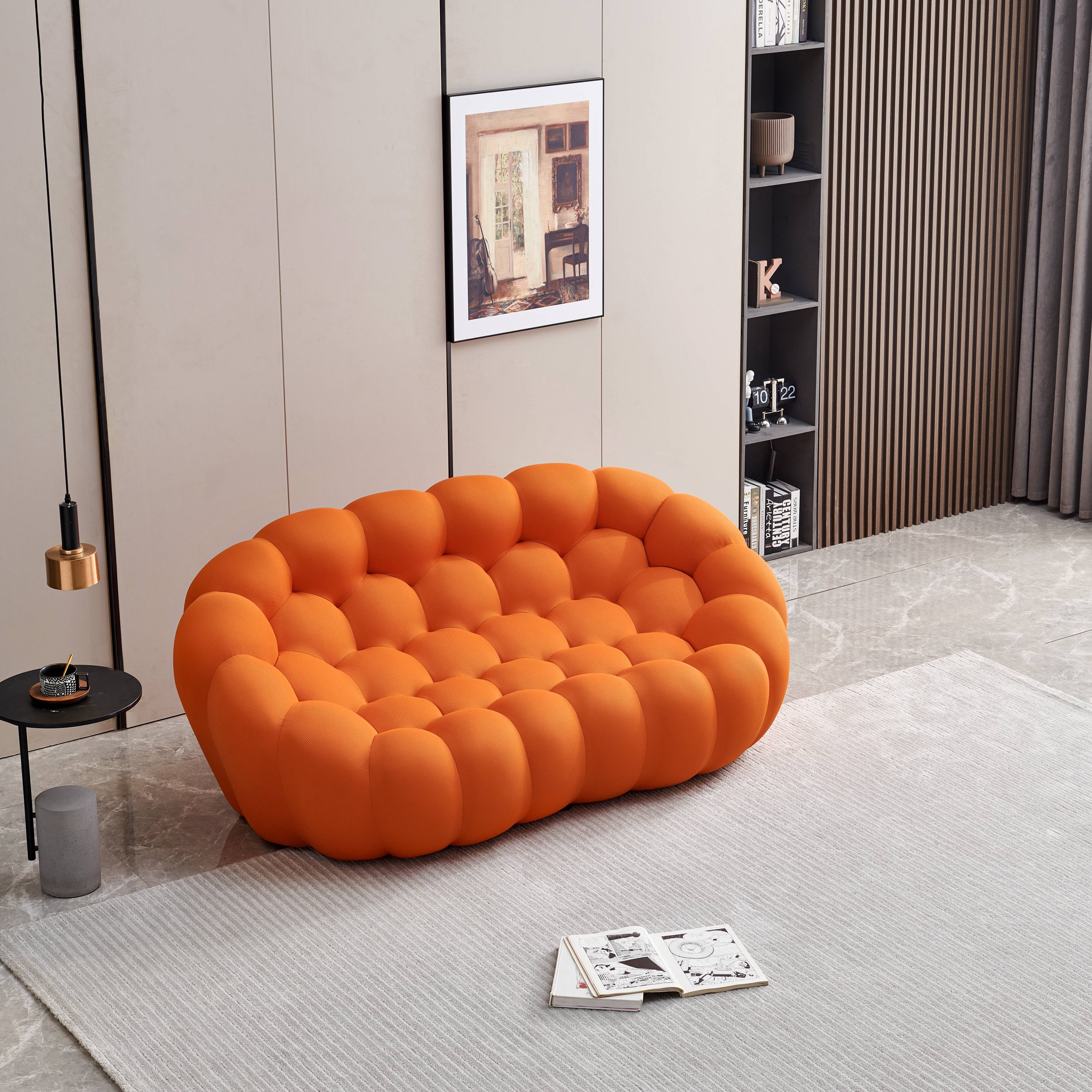 MAYEERTY 74.8" Modern Loveseat Bubble 2 Seater Upholstered Sofa Couch 3D Textile Mesh Fabric for Living Room，Orange