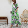 thumbnail image 4 of Wycnly Dresses for Women Beach Loose Flowy Swing Tunic A Line Long Sundress Short Sleeve V-Neck Camouflage Summer Maxi Formal Dress Army Green XL, 4 of 5