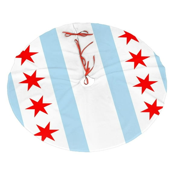 Chicago City Flag Christmas Tree Skirt for Xmas Holiday Home Decor Farmhouse Decorations Indoor 48"