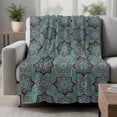 thumbnail image 2 of Green Mediterranean Blanket Soft Cozy Warm Throw Blanket for Couch, Plush Fuzzy Flannel Fleece Blankets for Sofa, Vintage Abstract Geometric Floral Texture Bed Blankets Gifts for Men, 40"x50", 2 of 9