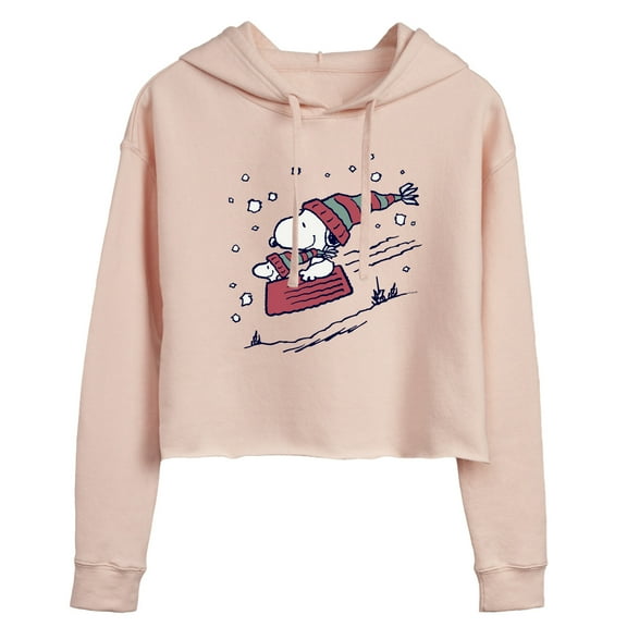 Peanuts - Snoopy Sledding - Juniors Cropped Pullover Hoodie
