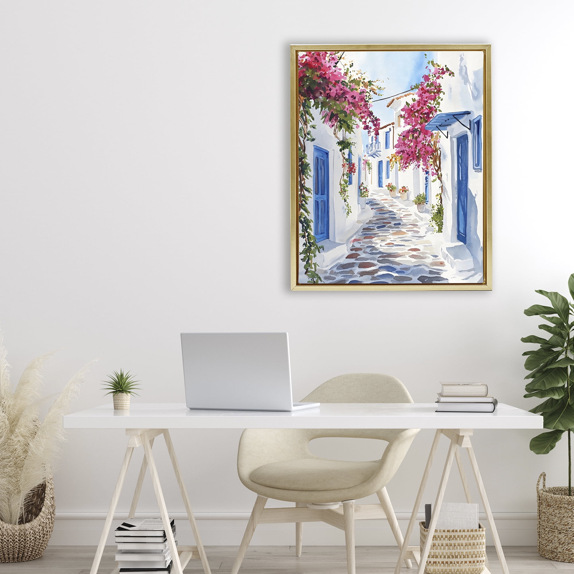 Stupell Industries Santorini Stone Street Pathway Gold Framed Floater Canvas Wall Art, design by LSR Design Studio