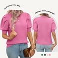 thumbnail image 3 of 2025 Spring Summer Puff Short Sleeve Womens Sweater Tops Trendy Crew Neck Casual T Shirts Blouses, 3 of 5