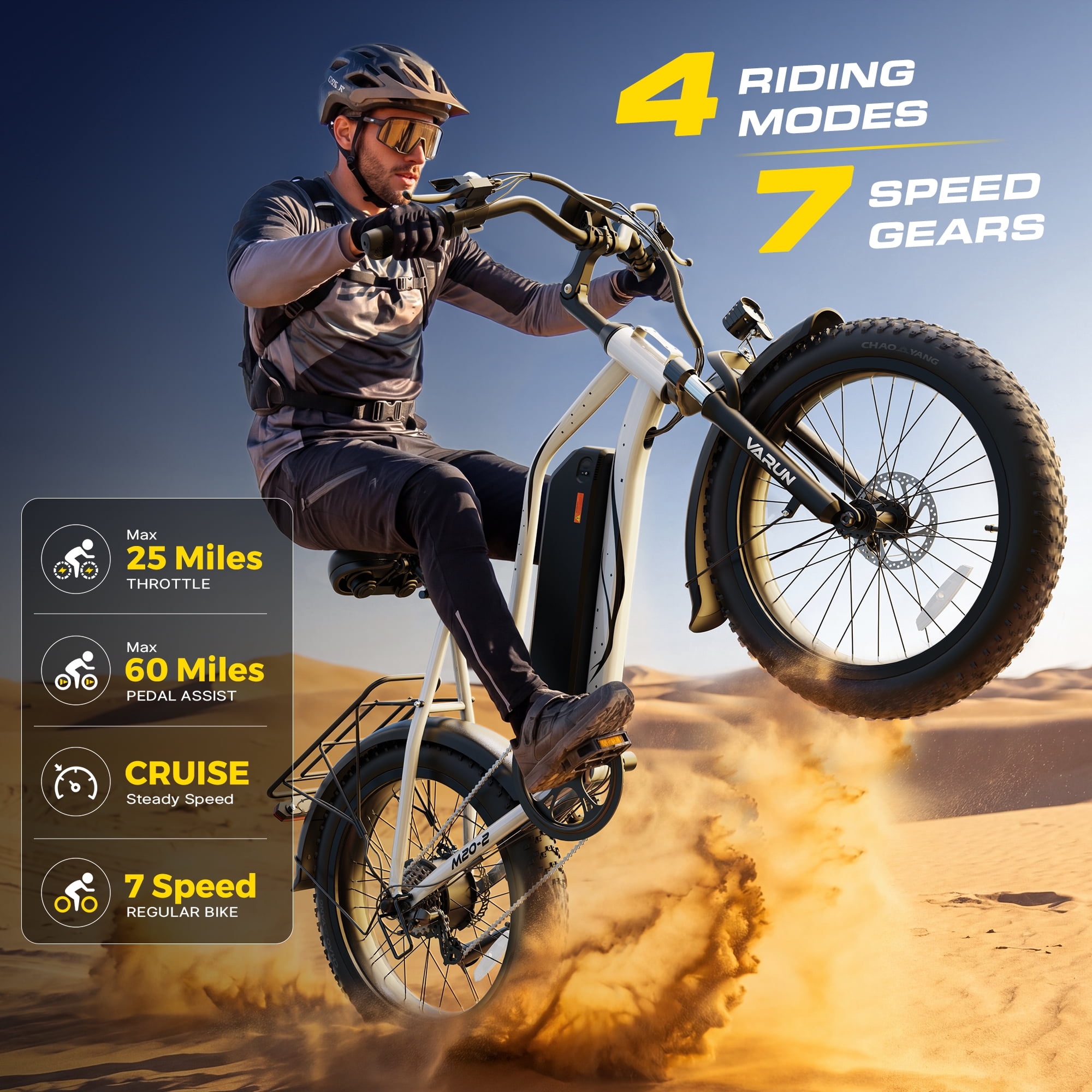 VARUN Electric Bike, 20" Fat Tire EBike for Adults with Peak 750W 48V 624Wh Removable Battery, Electric Mountain Bike for Men & Women with Top 20MPH 60Miles,7 Speed, Rear Rack, UL2849