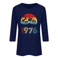 thumbnail image 4 of Womens Birthday T Shirts 1976 Graphic Print Crew Neck 3/4 Length Sleeve Pullover Tops Casual Vintage Tees (XXL, Blue), 4 of 4