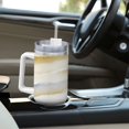 thumbnail image 3 of 40oz Tumbler with Handle and Straw – Insulated Stainless Steel Tumbler Travel Mug, Aesthetic Beige and Blue, 3 of 5